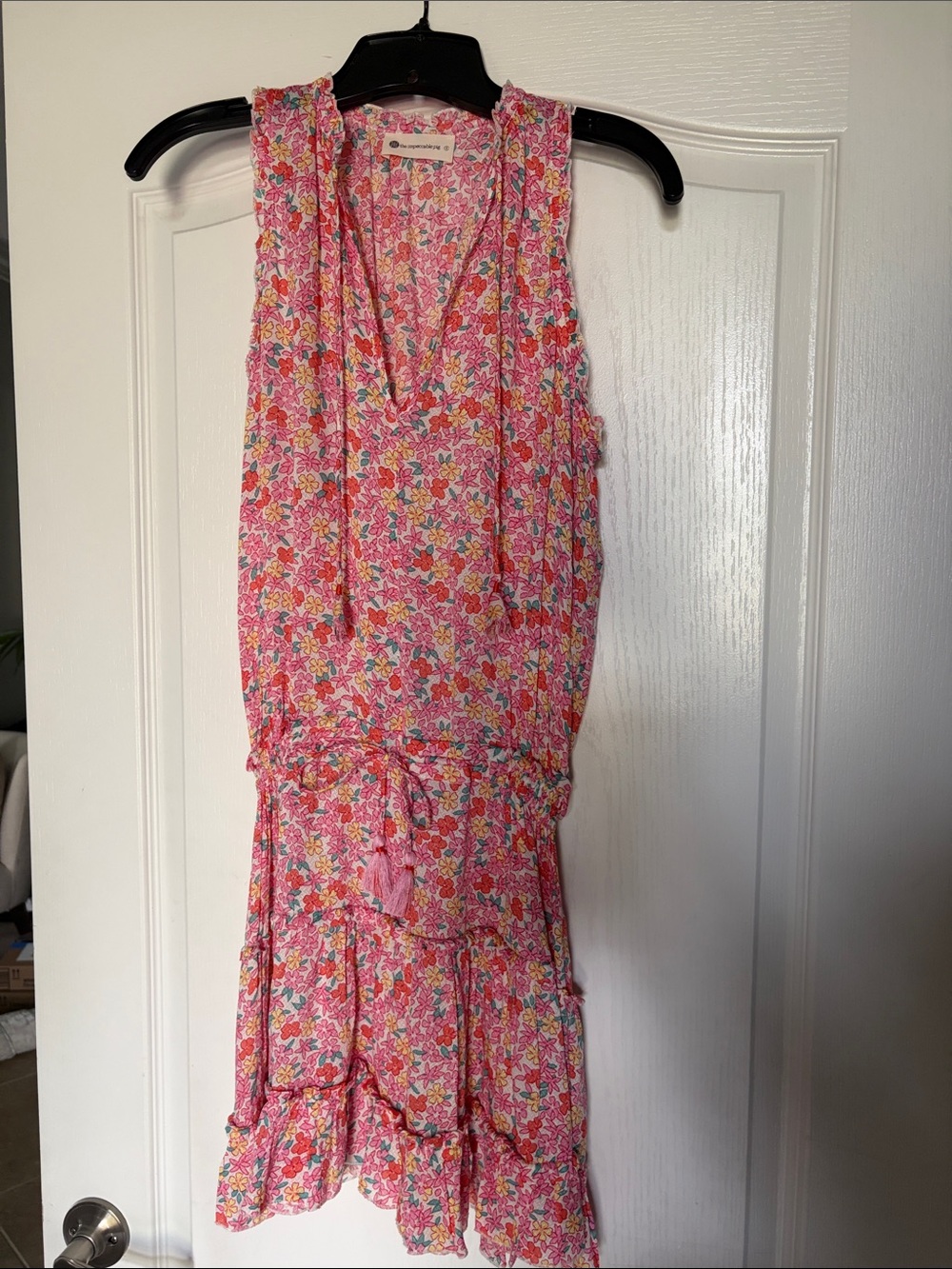 The Impeccable Pig Pink Floral Tiered Mini Dress